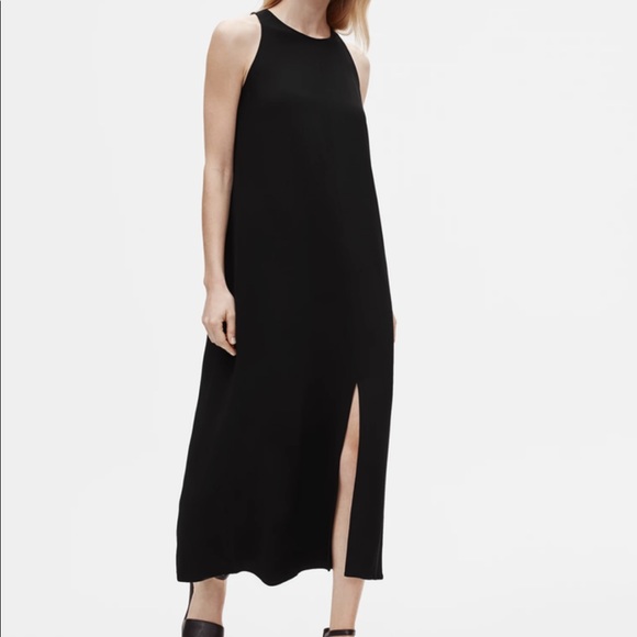 Eileen Fisher Slit Black 100% Silk Maxi Dress - Picture 2 of 2